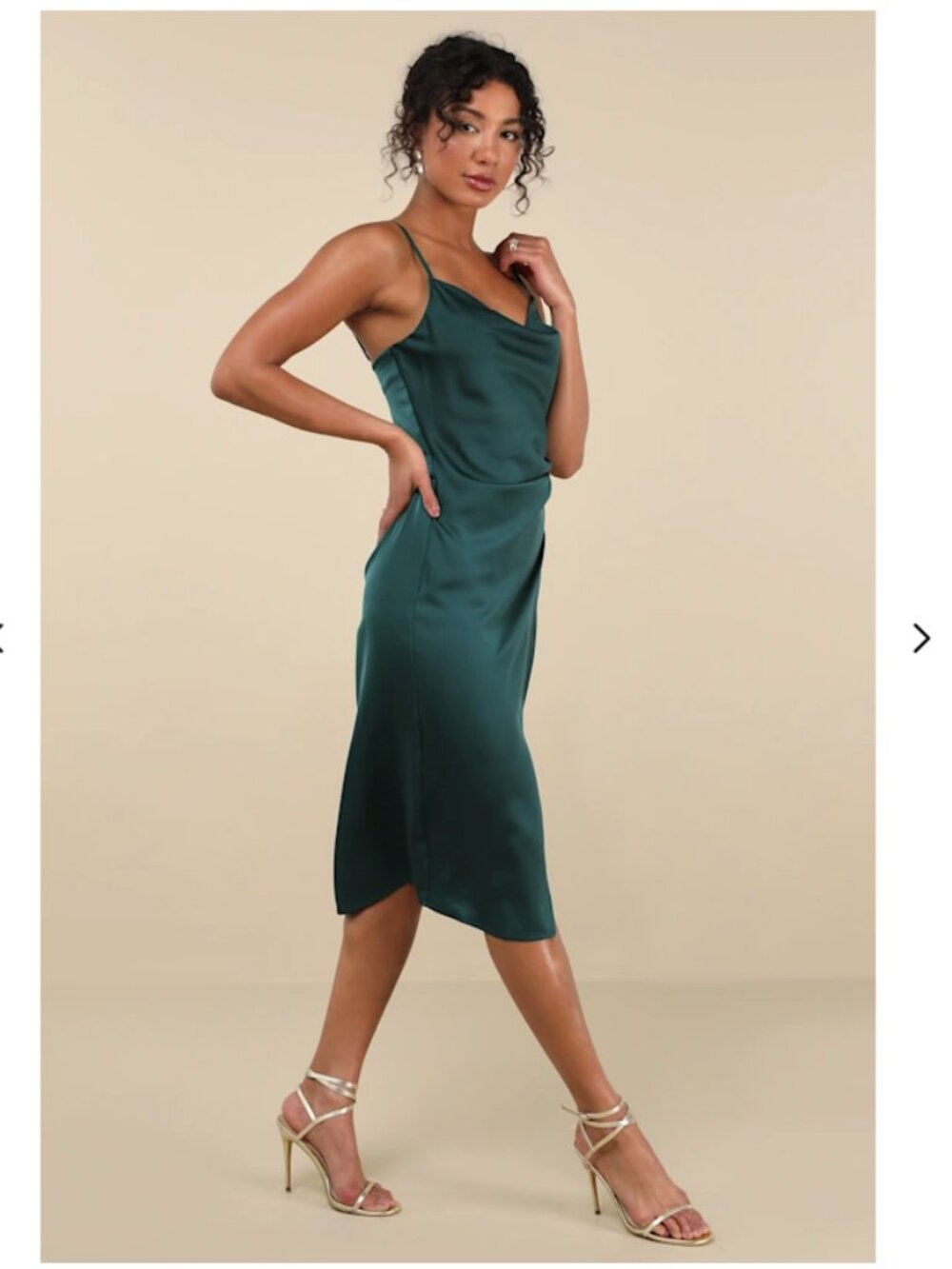 Lulu's Hollywood Woman Forest Green Satin Midi Dress - Picture 2 of 5